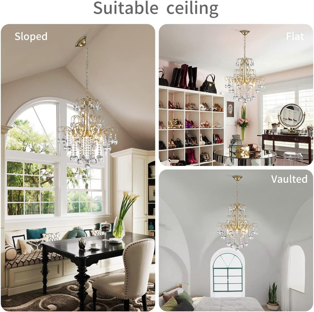WUZUPS Crystal Chandelier 5-Light Pendant Ceiling Light Modern Lighting Fixture for Bedroom Hallway Bar Kitchen Bathroom, H 22.6'' x W 19.2'', E12 Base, Gold