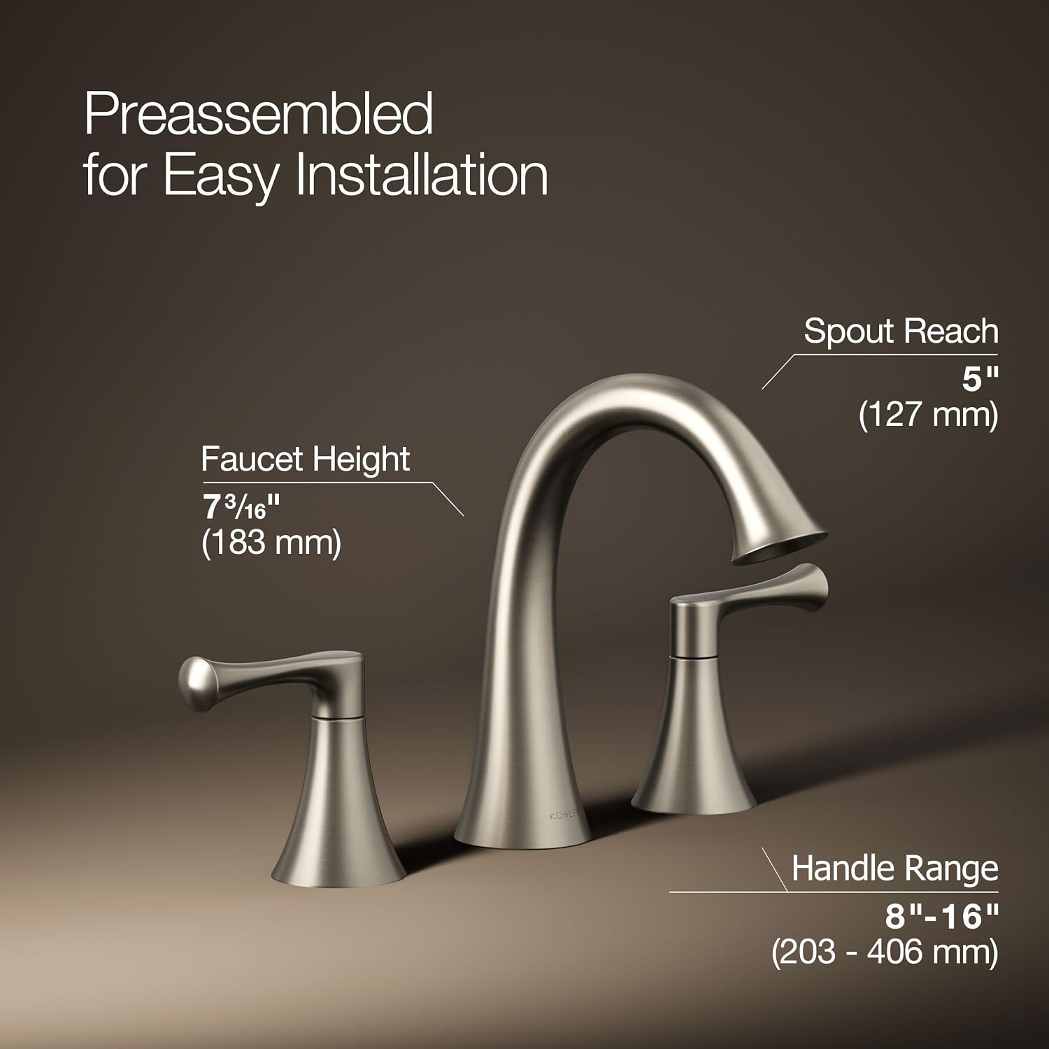 Kohler 35953-4-BN Buckley™ Widespread Bathroom Sink Faucet, 1.2 gpm, Vibrant Brushed Nickel