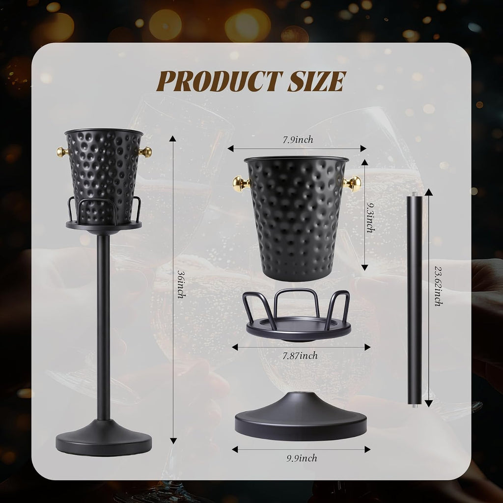 Champagne Bucket with Stand,Ice Bucket kits with Stand (Texture Black, 2 packs)