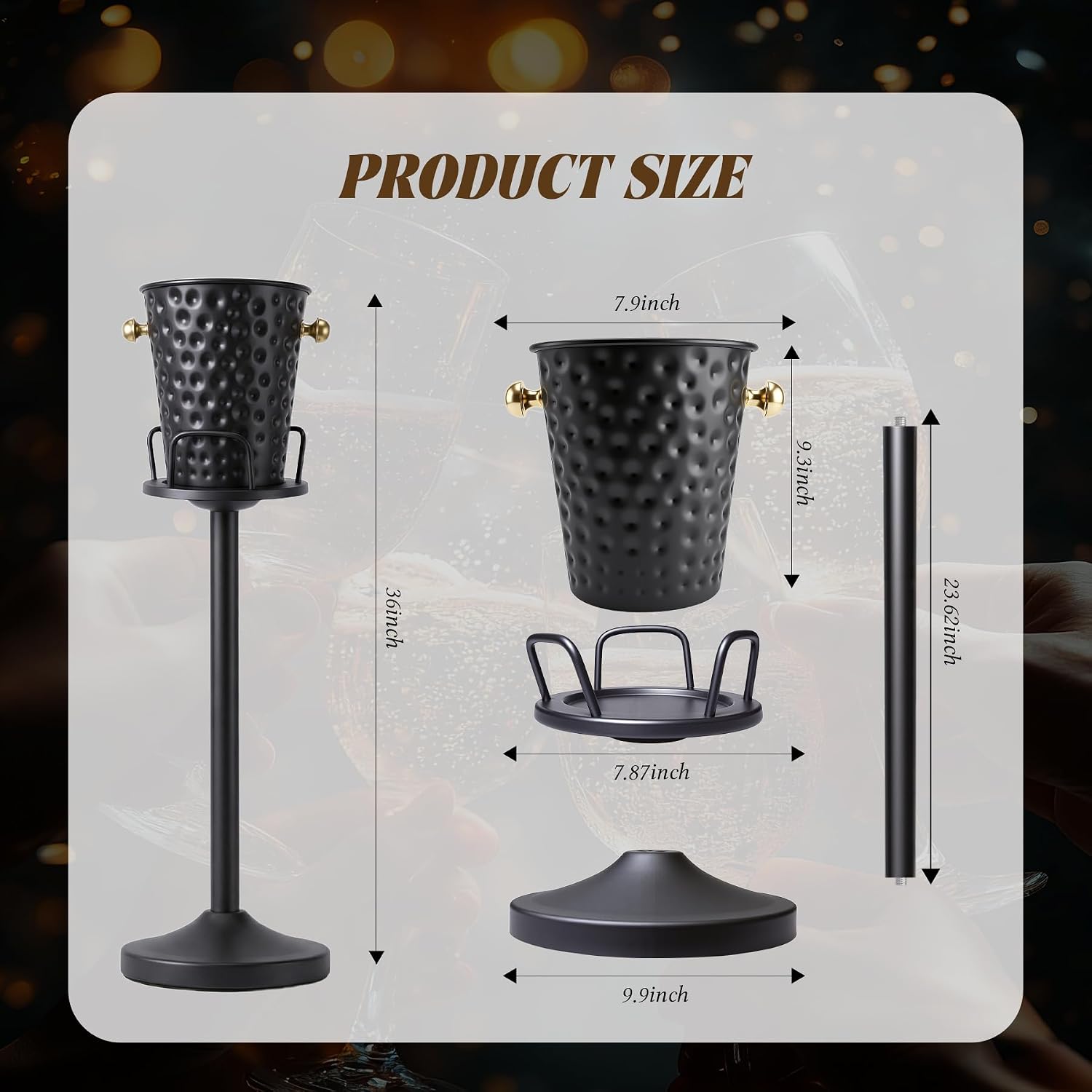 Champagne Bucket with Stand,Ice Bucket kits with Stand (Texture Black, 2 packs)