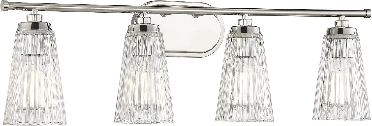 Savoy House 8-1745-4-109 Chantilly Vintage Traditional Clear Ribbed Glass Bathroom Vanity Light, 4-Light 240 Total Watts, 10' H x 31' W, Polished Nickel
