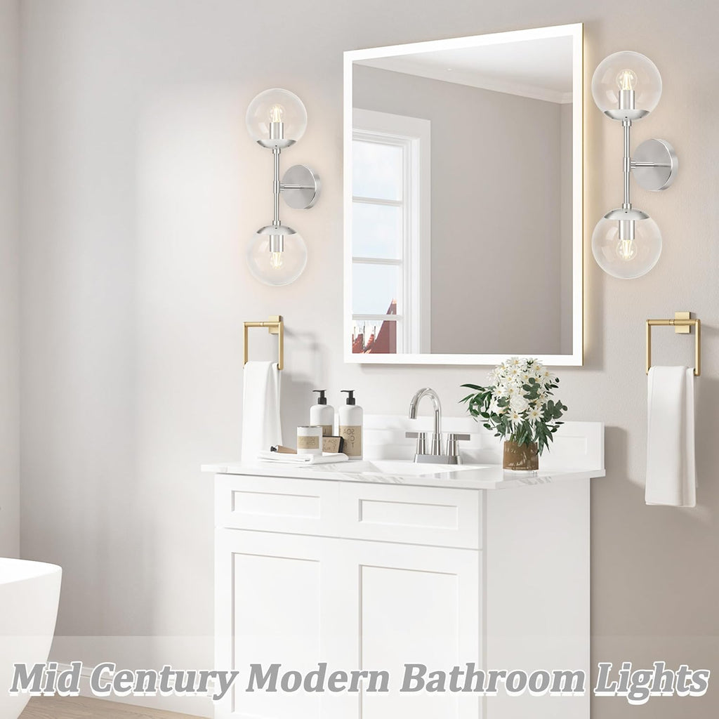 KoKo&Yukina Nickel 2 Pack Vanity Light Fixtures Mid Century Modern Bathroom Vanity Light Globe Sconce with Clear Glass for Bathroom Bedroom