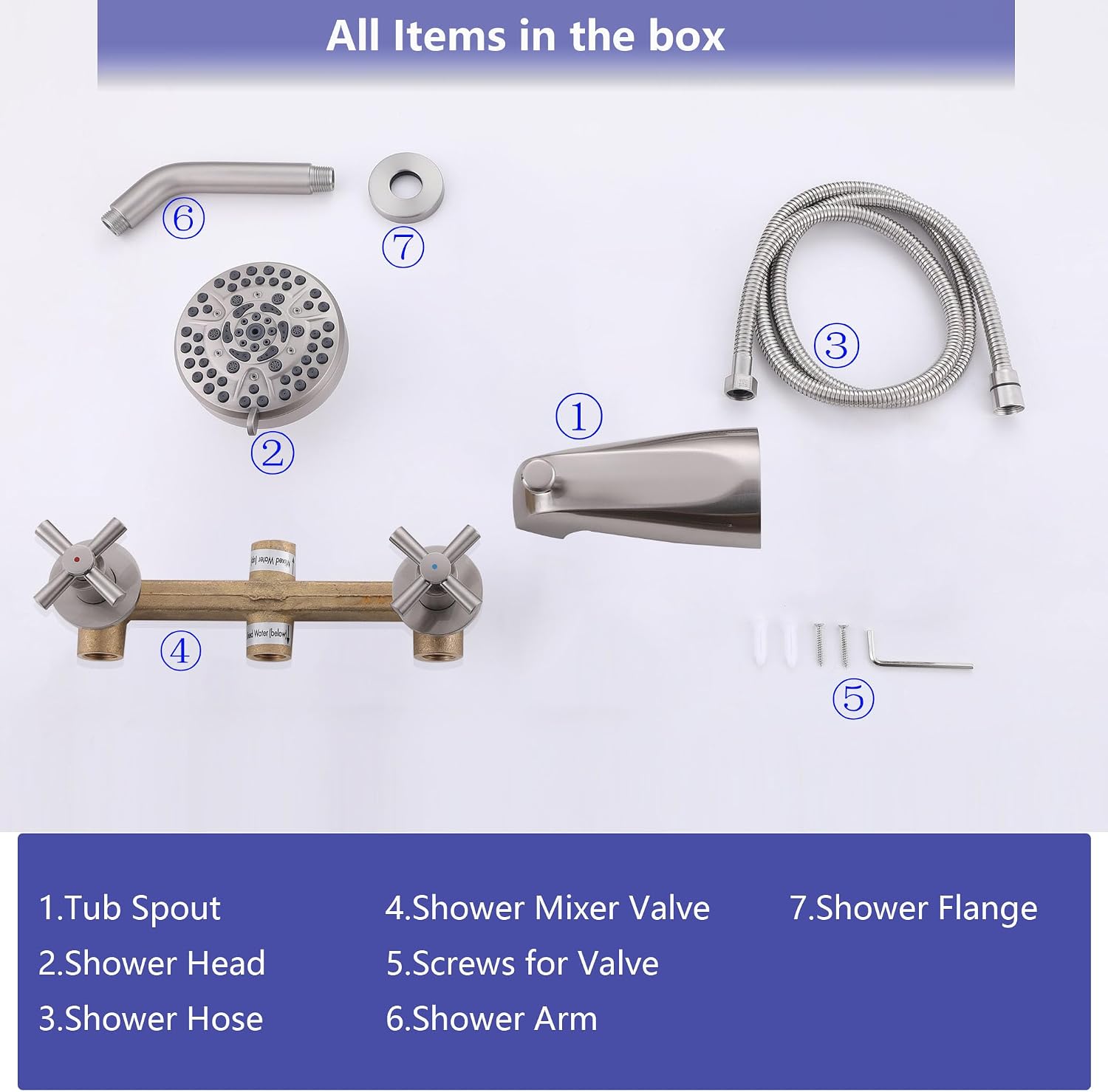 2 Handle Tub Shower Faucet Bathtub Shower Faucet Set Brushed Nickel, Tub and Shower Trim Kit Wall Mounted