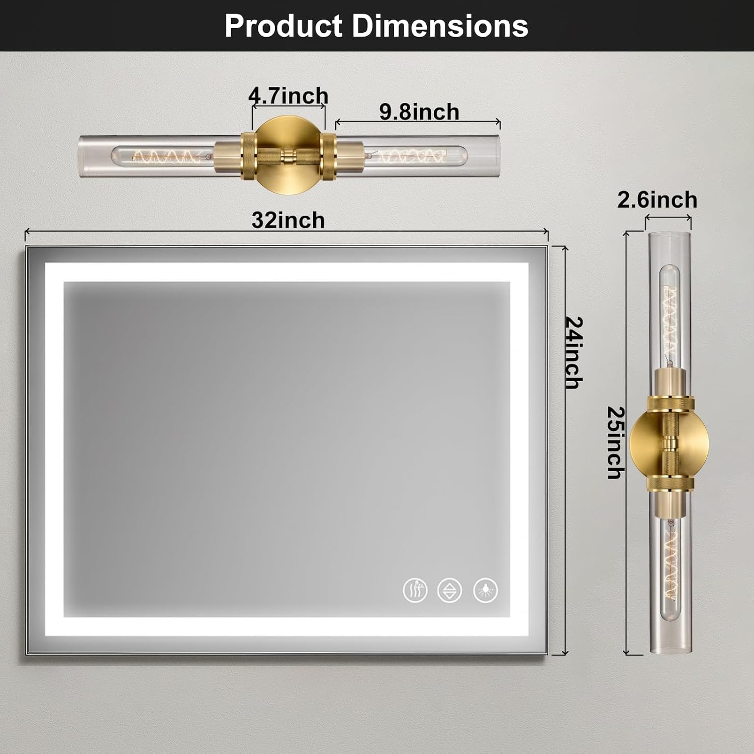 2-Pack Bathroom Vanity Light Fixtures – Modern 2-Light Gold Wall Sconces with Knurled Texture, Clear Glass Shades, Horizontal or Vertical Hardwired Mount, Bathroom Lighting Fixtures Over Mirror