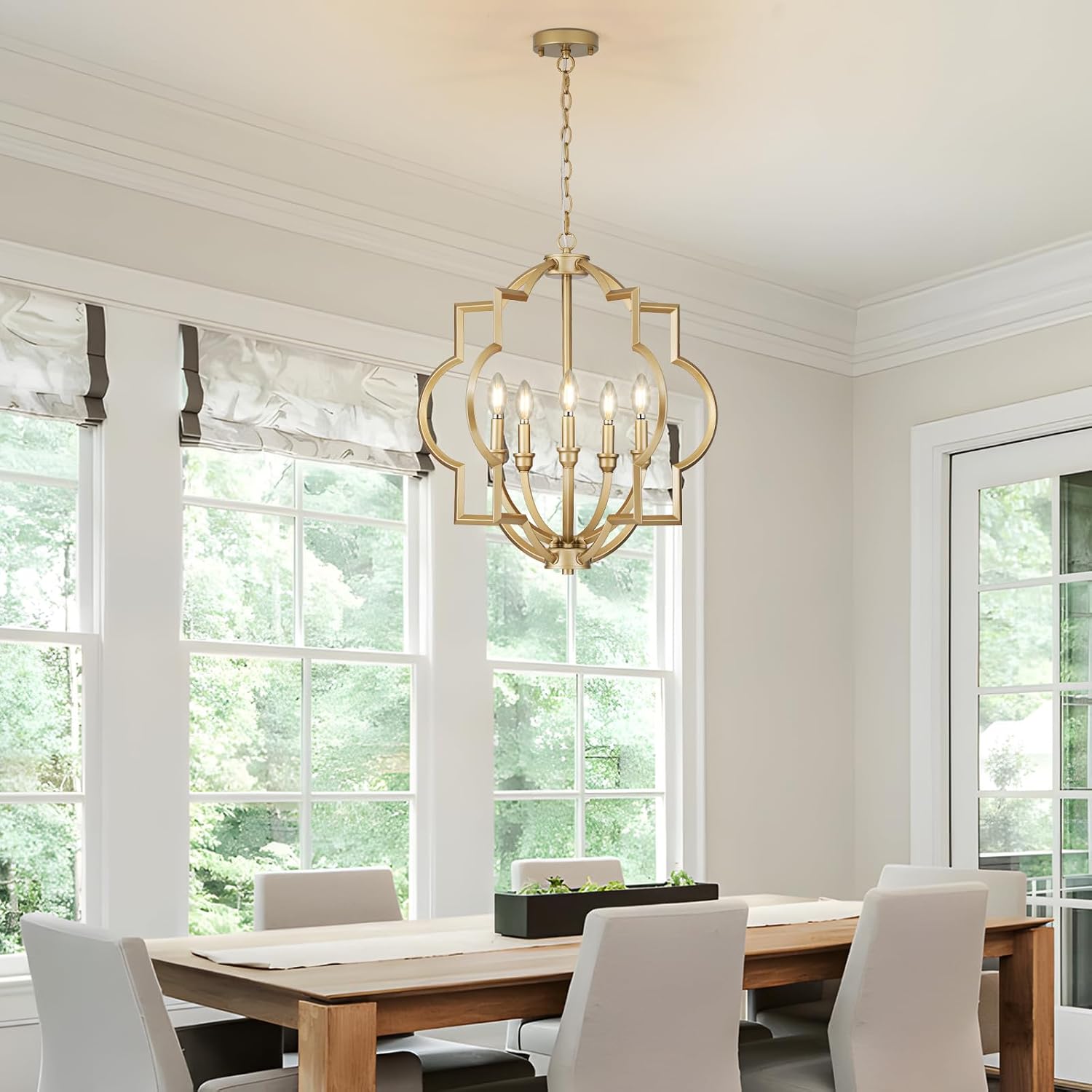 5-Light Gold Farmhouse Pendant Hanging Light Fixtures, 22' Rustic Globe Chandelier for Kitchen Island, Dining Room, Living Room, Hallway, Entryway
