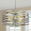 ACNKTZ 23.6'' Large Vintage Round Chandelier, 6-Light Modern Farmhouse Lantern Chandelier, Antique Double Drum Chandelier for Dining Room Entryway Kitchen Island Foyer, Silver with Gold Interior