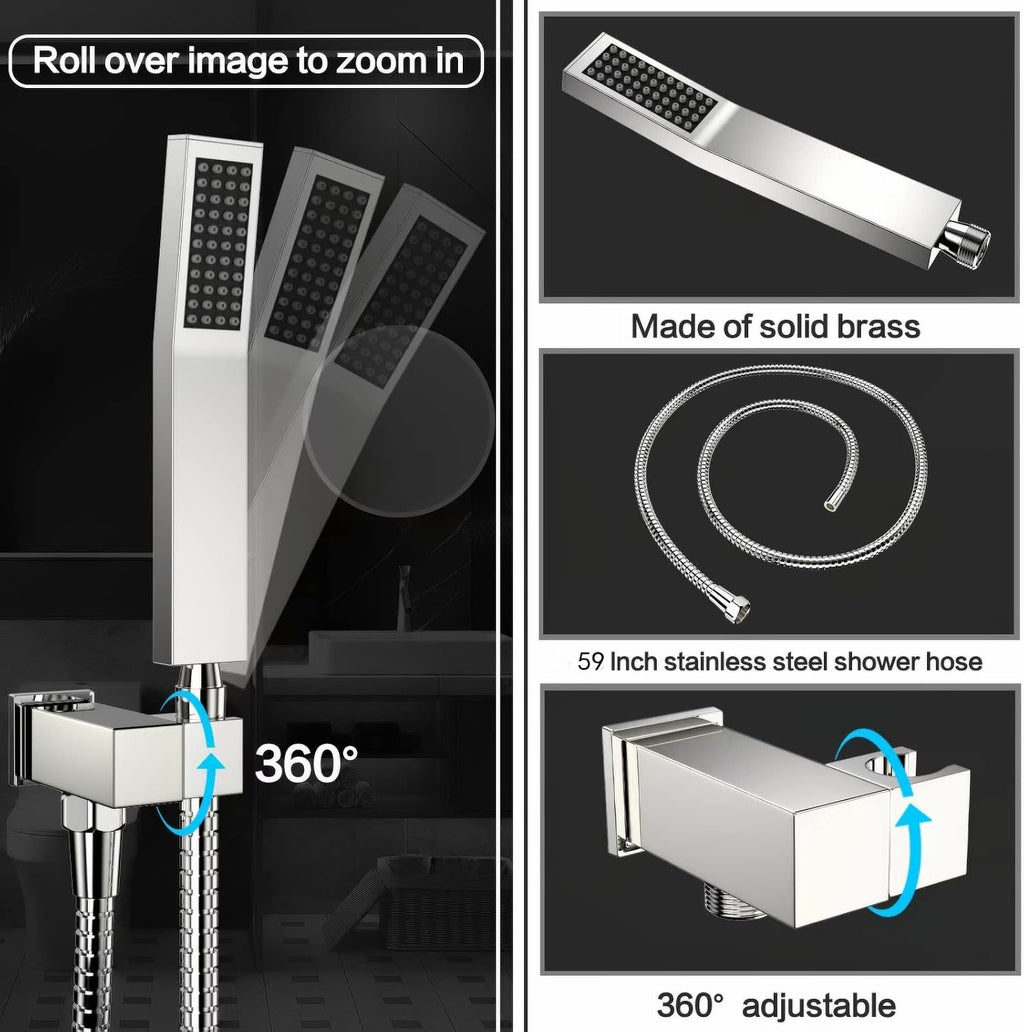 Rain Shower System 12 Inches Shower Head with Handheld Combo Set for Bathroom,High Pressure Rainfall Shower Faucet Set Wall Mounted,Rough-in Valve and Trim Kit(Chrome Polished)