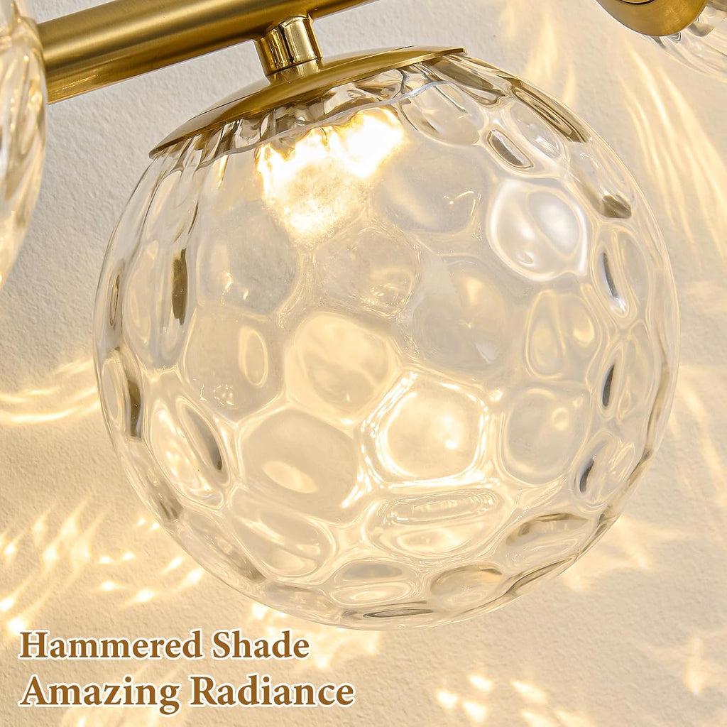 Gold Bathroom Vanity Light Fixtures: 5-Light Hammered Clear Glass Globe Light Fixture Bathroom Wall Sconce over Mirror - Mid Century Modern Gold Dimmable LED Brushed Brass Vanity Lighting Sconces