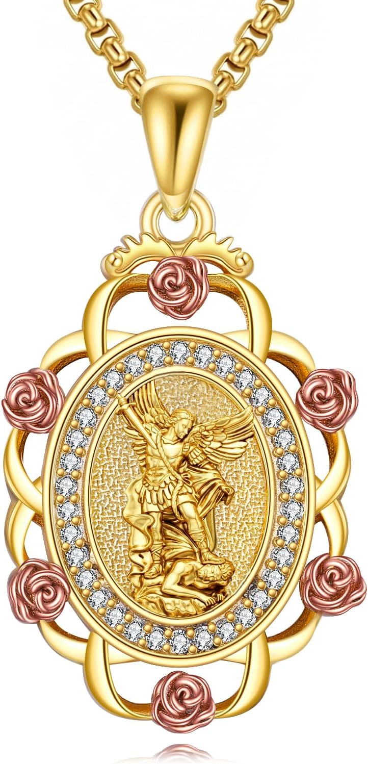 Sterling Silver St Michael/St Christopher/St Barbara/St Jude/St Dymphna/Virgin Mary Necklace Patron Saint Pendant Amulet Medal Religion Jewelry Gifts for Men Women