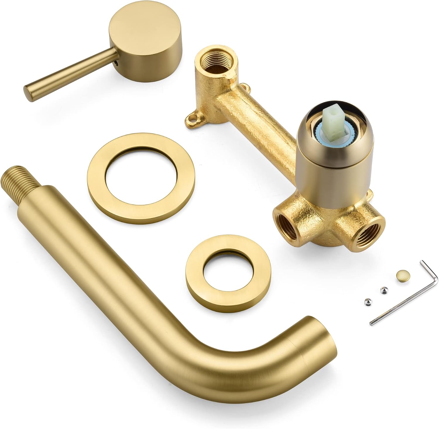 SUMERAIN Wall Mount Tub Filler Gold Bathtub Faucet with Rough in Valve, Left-Handed Handle