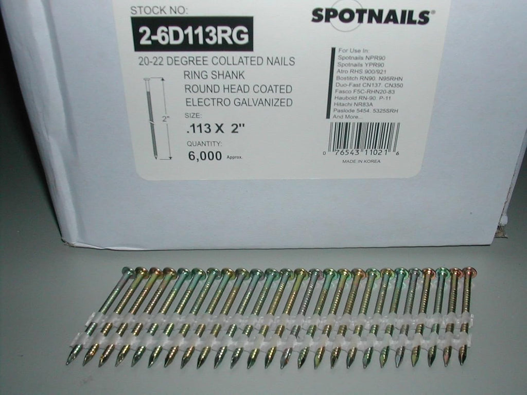 Spotnails 6d 2' Inch Ring Shank 21 Degree Full Round Head Nails Galvanized (3,000)