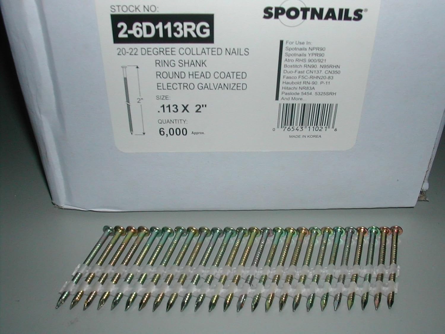 Spotnails 6d 2' Inch Ring Shank 21 Degree Full Round Head Nails Galvanized (3,000)