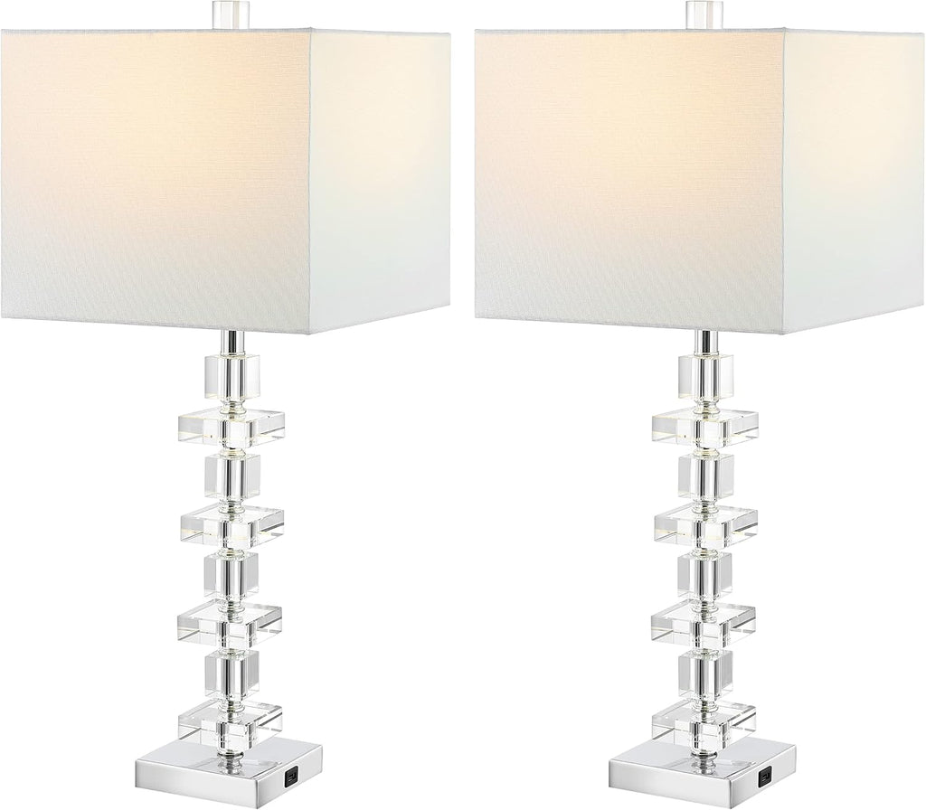 SAFAVIEH Lighting - Deco 28.5' Crystal Table Lamp Set of 2 with USB Charging Port, Chrome Bedroom Living Room Home Office Lighting, LED Bulbs Included (LIT4169A-SET2-U)