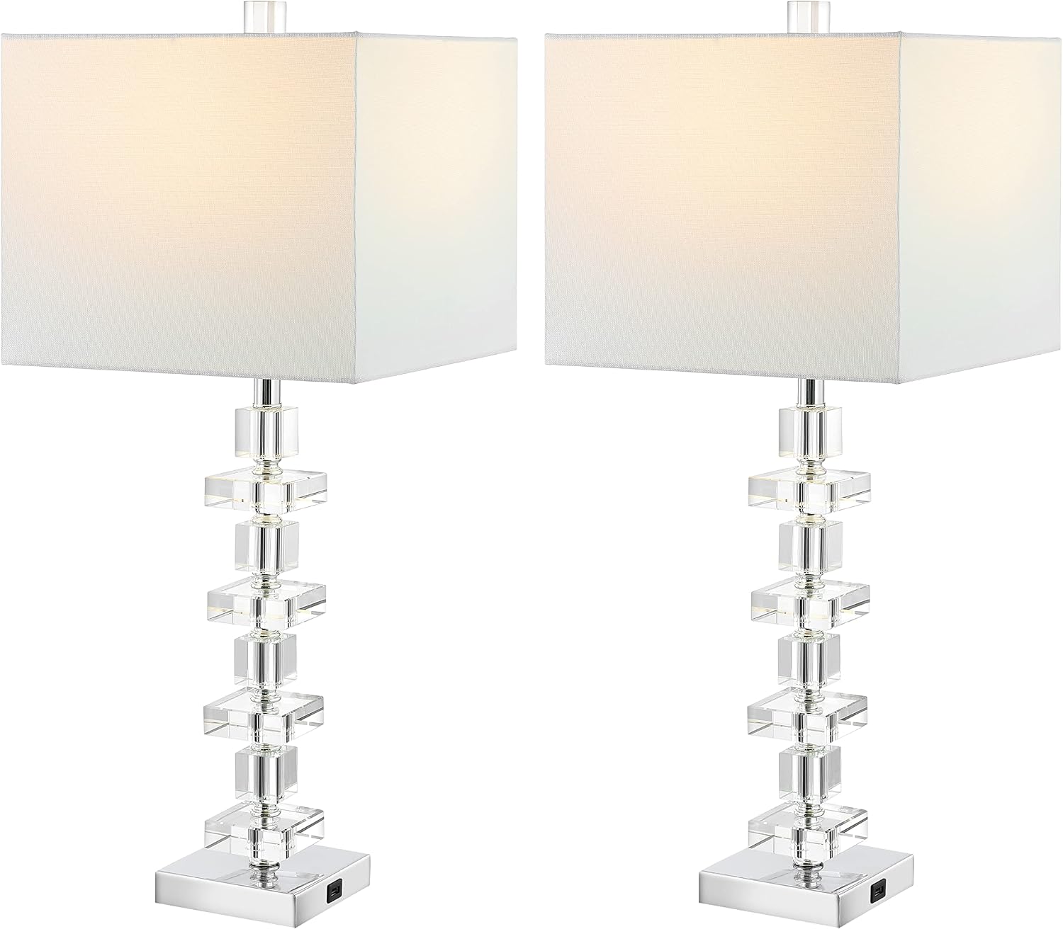 SAFAVIEH Lighting - Deco 28.5' Crystal Table Lamp Set of 2 with USB Charging Port, Chrome Bedroom Living Room Home Office Lighting, LED Bulbs Included (LIT4169A-SET2-U)