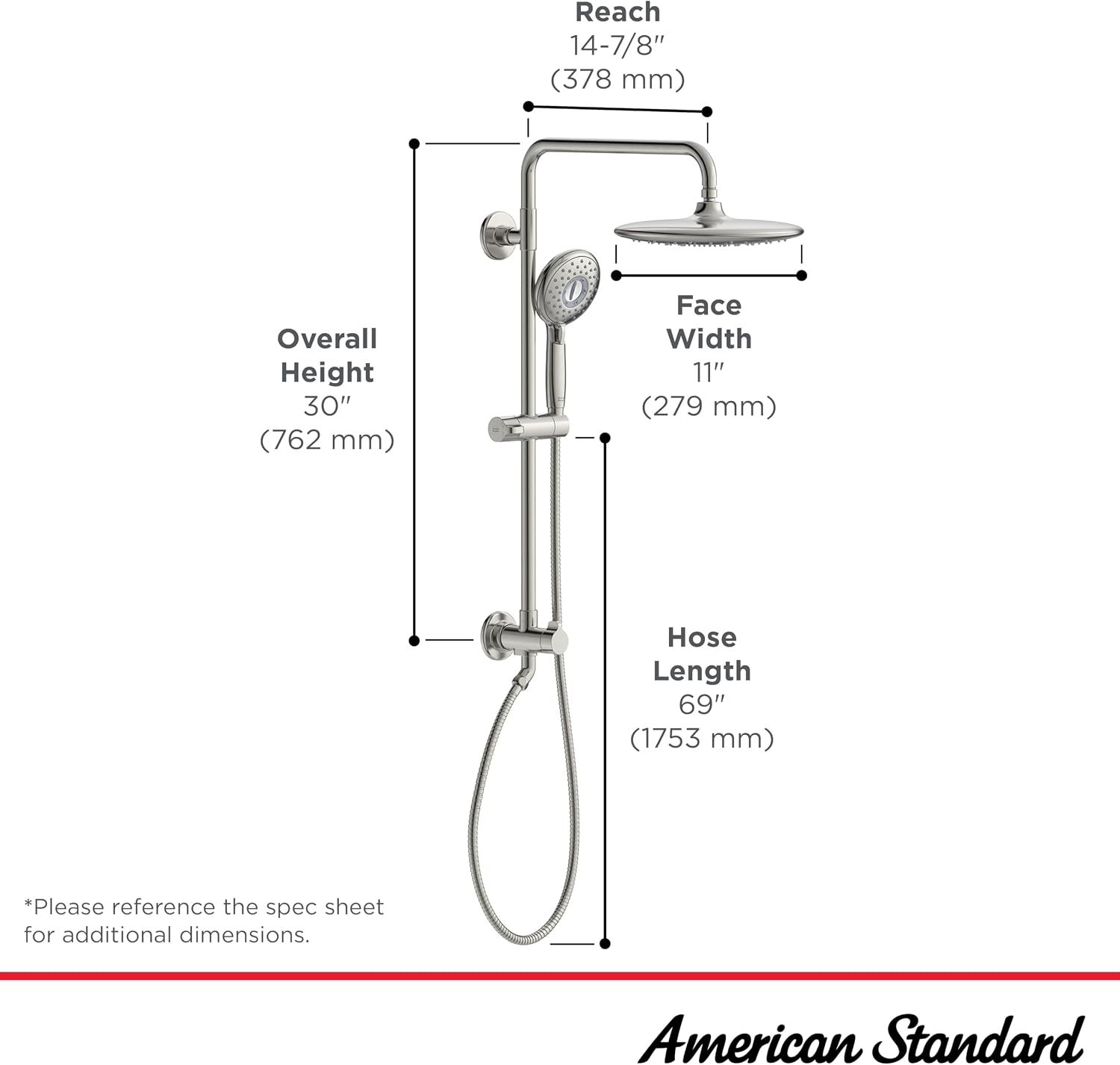 American Standard 102907GN00 Spectra Versa 24-Inch 4-Function Retrofit Shower System with Rain Shower Head with Handheld Sprayer, 1.8 GPM, Brushed Cool Sunrise