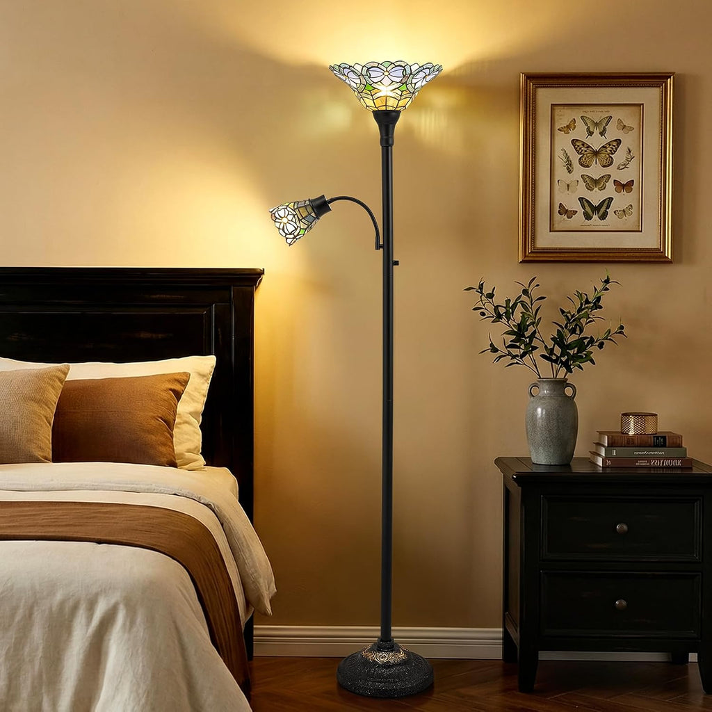 Luvkczc Tiffany Floor Lamp, Stained Glass Lamp Victorian Style with Adjustable Gooseneck Reading Lamp – 70' Tall Torchiere Floor Lamps for Living Room