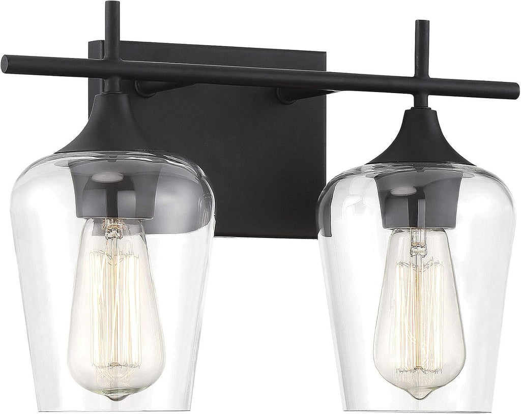 Savoy Essentials 8-4030-2-BK Octave Bohemian Clear Glass Bathroom Vanity Wall Light, 2-Light 120 Total Watts, 10' H x 14' W, Black