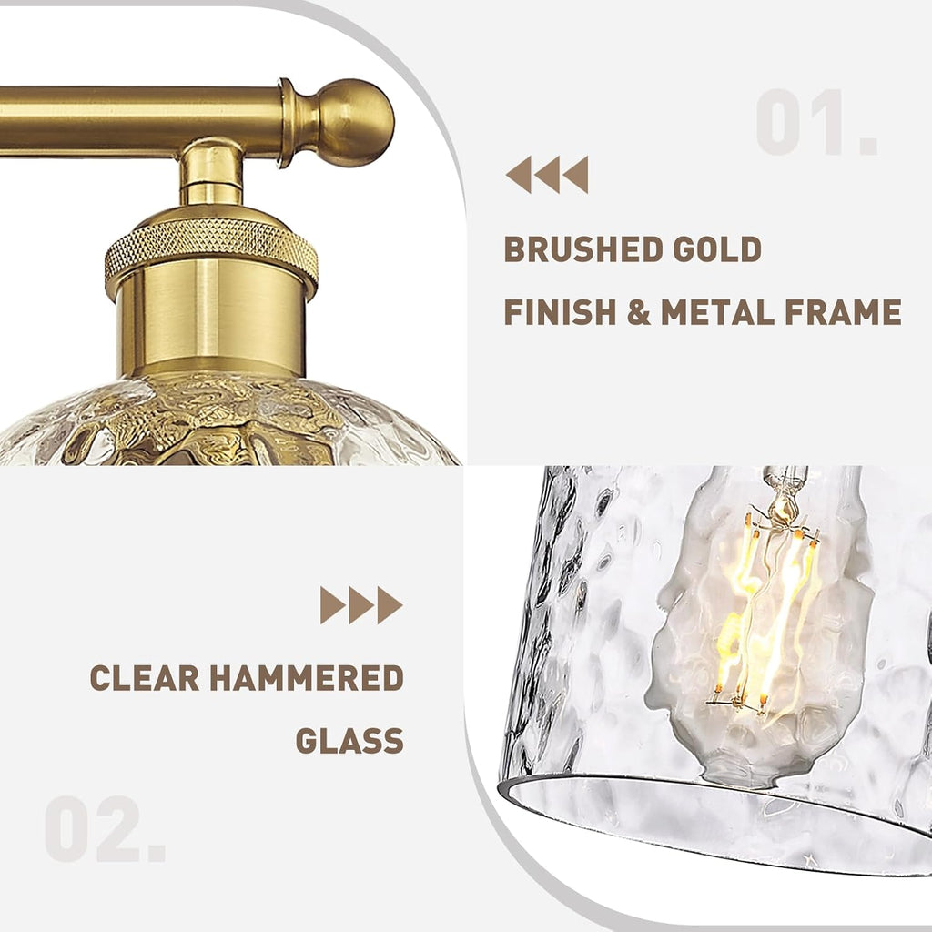 zeyu 27'' Modern Vanity Lights Over Mirror, 4-Light Brushed Gold Wall Light for Mirror Bedroom, Brushed Gold Finish with Clear Hammered Glass, ZJF63B-4W BG