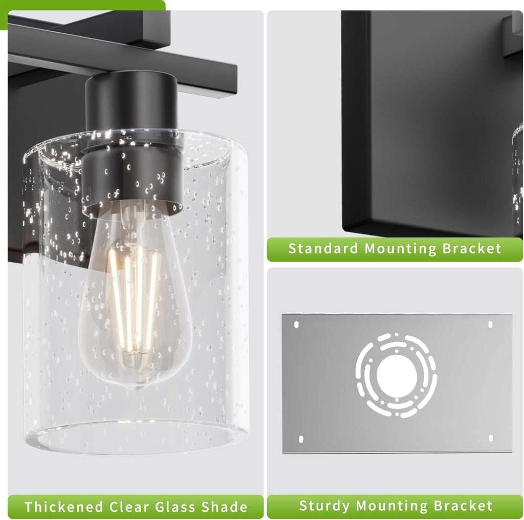 5-Light Bathroom Light Fixtures, Bubble Black Modern Vanity Lights with Clear Glass Shade, Wall Sconce Lighting for Mirror Kitchen Living Room Hallway Cabinet Porch