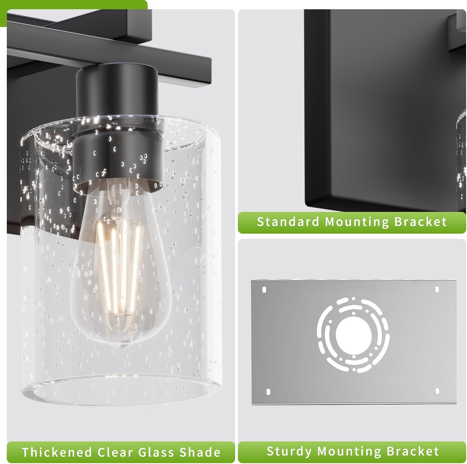 5-Light Bathroom Light Fixtures, Bubble Black Modern Vanity Lights with Clear Glass Shade, Wall Sconce Lighting for Mirror Kitchen Living Room Hallway Cabinet Porch