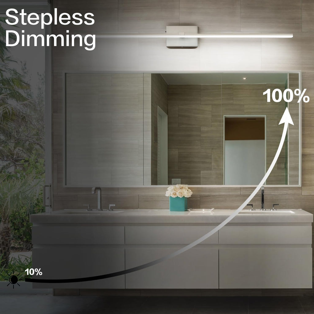 48 Inch Vanity Lights for Bathroom Over Mirror Brushed Nickel Over Cabinet Arm Extra Wide LED Bar 5CCT 2900K 6000K 32W 2560lm ETL