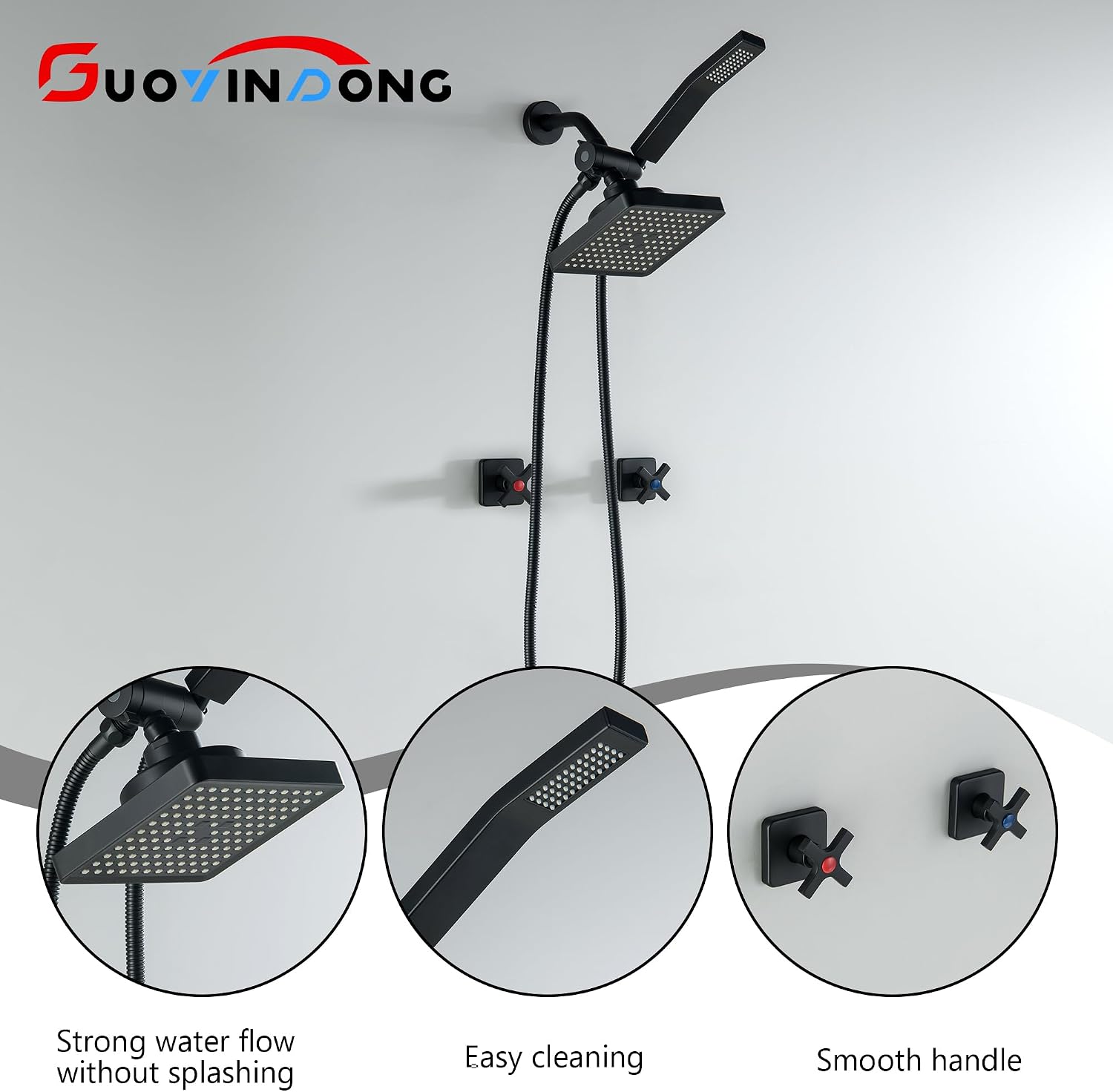 2 Handle Shower Faucet set, Matte Black Two Handle Shower Faucets Sets Complete 2 Knob Shower Faucet and Hand Shower