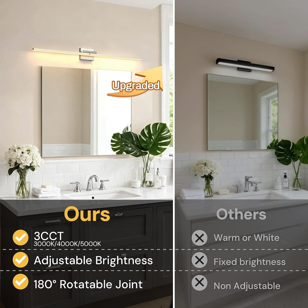 L LOHAS LED 47.3-Inch Bathroom Vanity Light Bar Over Mirror, 180° Rotatable Brushed Nickel Modern Bathroom Light Fixtures, Adjustable LED Vanity Lights for Living Room Wall