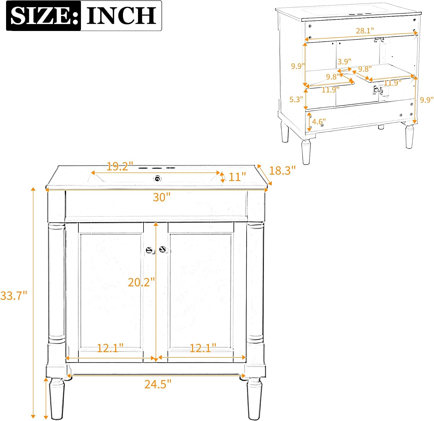 Virubi 30 Inch Small Bathroom Vanity with Sink and 2-Door Cabinet, Modern Bathroom Storage Cabinet with Adjustable Shelf and Soft-Close Door, Solid Wood Frame(Green)