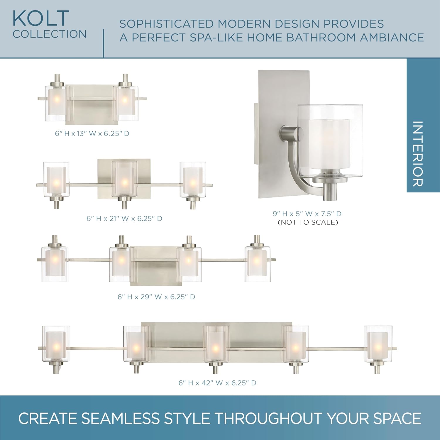 Quoizel Kolt Modern Vanity Lights, 4-Light, 29 Inch Brushed Nickel Bathroom Lighting Fixtures Over Mirror, Sandblasted Inner Glass, 50 W LED Bulb, Wall Mount Light for Bathrooms, Kitchen or Hallway