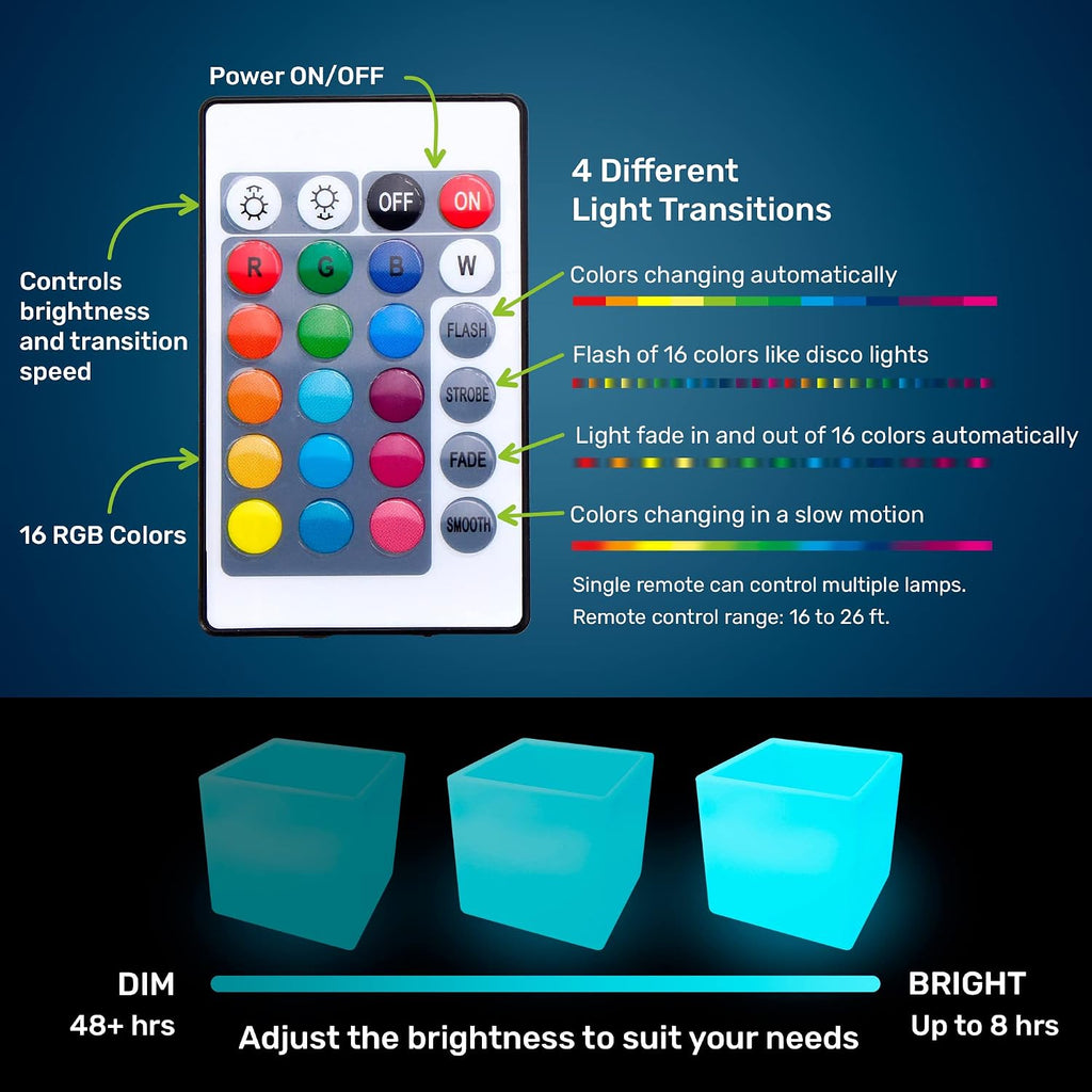 Hullaballoo 16-Inch LED Storage Cube Decorative Glow Furniture Waterproof Rechargeable RGB Color Changing Ice Bucket Flower Pot Planter w/Remote Party Night Romantic Indoor Outdoor Lighting