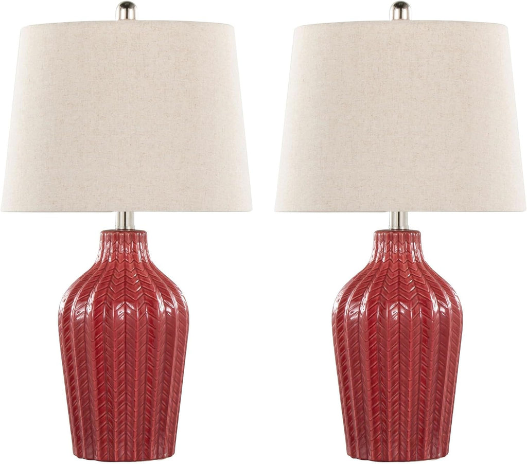 Rockwell 23' Ceramic Table Lamps Set of 2, Desk Lamp, Bedside Lamps for Night Stands, Nightstand Lamp, Small Lamp, Small Table Lamps for Living Room Set of 2, White Table Lamp (Glossy Brick Red)