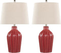 Rockwell 23' Ceramic Table Lamps Set of 2, Desk Lamp, Bedside Lamps for Night Stands, Nightstand Lamp, Small Lamp, Small Table Lamps for Living Room Set of 2, White Table Lamp (Glossy Brick Red)