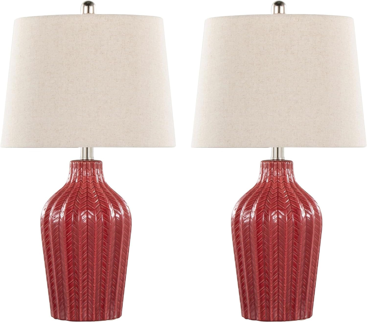 Rockwell 23' Ceramic Table Lamps Set of 2, Desk Lamp, Bedside Lamps for Night Stands, Nightstand Lamp, Small Lamp, Small Table Lamps for Living Room Set of 2, White Table Lamp (Glossy Brick Red)