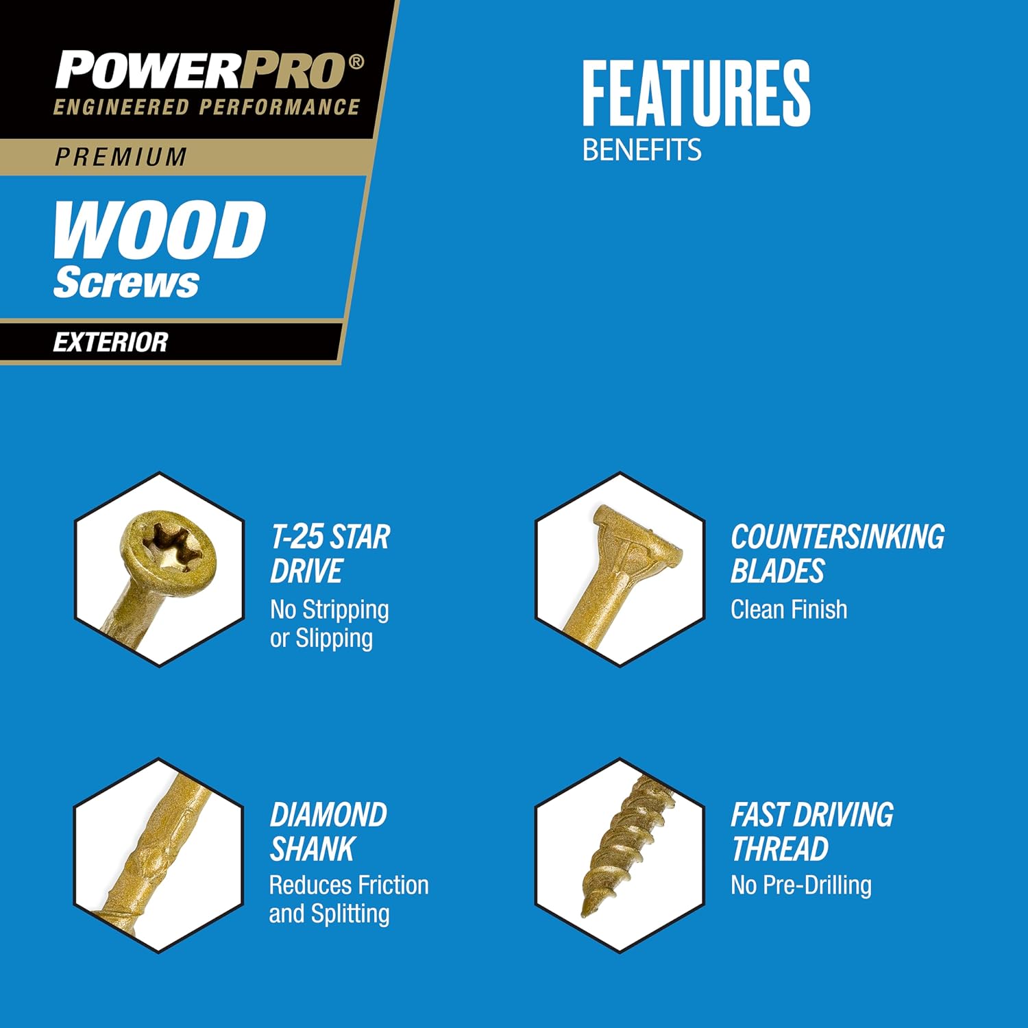 Power Pro Premium Exterior Wood Screws, #9 x 3 Inch All-Purpose Deck Screws for Outdoor Projects, T-25 Star Bit Included, Bronze, 2000 Pieces | 967778V4