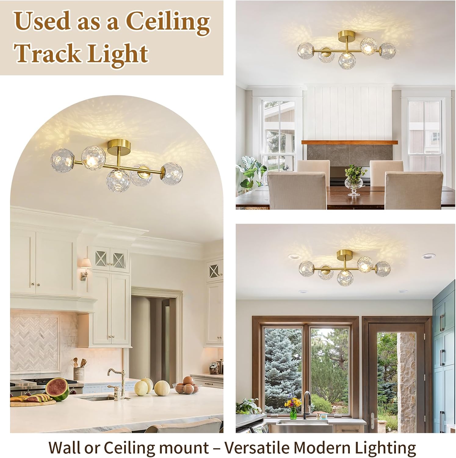 Gold Bathroom Vanity Light Fixtures: 5-Light Hammered Clear Glass Globe Light Fixture Bathroom Wall Sconce over Mirror - Mid Century Modern Gold Dimmable LED Brushed Brass Vanity Lighting Sconces