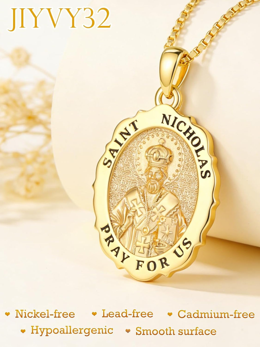 14K Gold Saint Medal Necklace for Women, Catholic Patron Saint Pendant Necklace, Christian Religious Jewelry Gift for Confirmation Baptism Communion Christmas Birthday