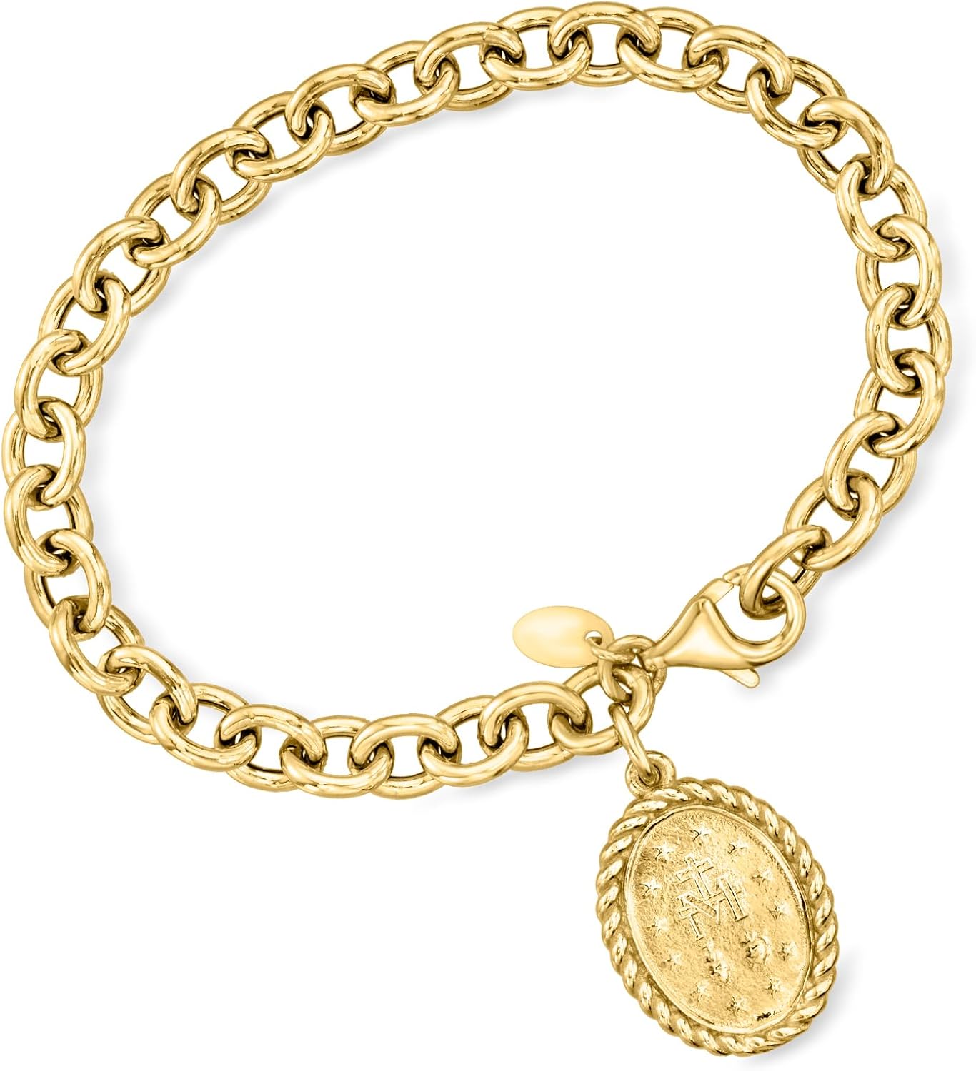 Ross-Simons Italian 18kt Gold Over Sterling Miraculous Medal Charm Bracelet