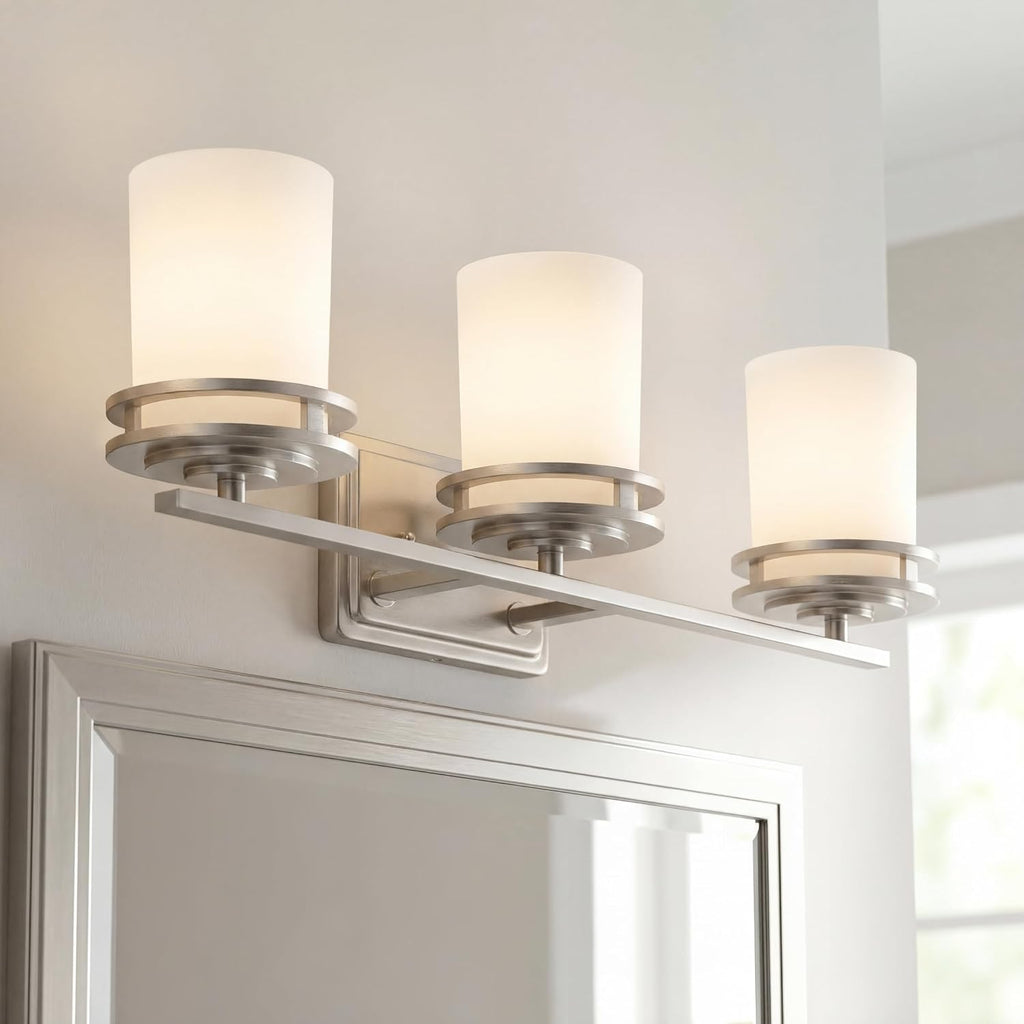 Kichler Hendrik 24' Vanity Light in Brushed Nickel, 3-Light Modern Bathroom Vanity with Satin Etched Cased Opal Glass, (24' W x 8' H), 5078NI