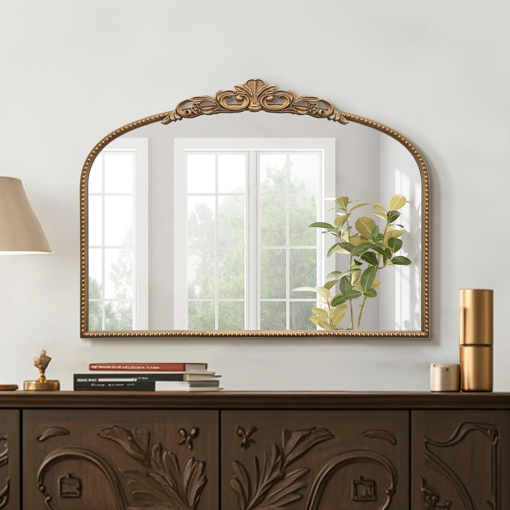 Micasso Vintage Wall Gold Mirror: 32'x24' French Baroque Antique Mirror - Traditional Ornate Decorative Arched for Wall/Bathroom/Entryway/Fireplace/Hallway - Home Decor for Living Room
