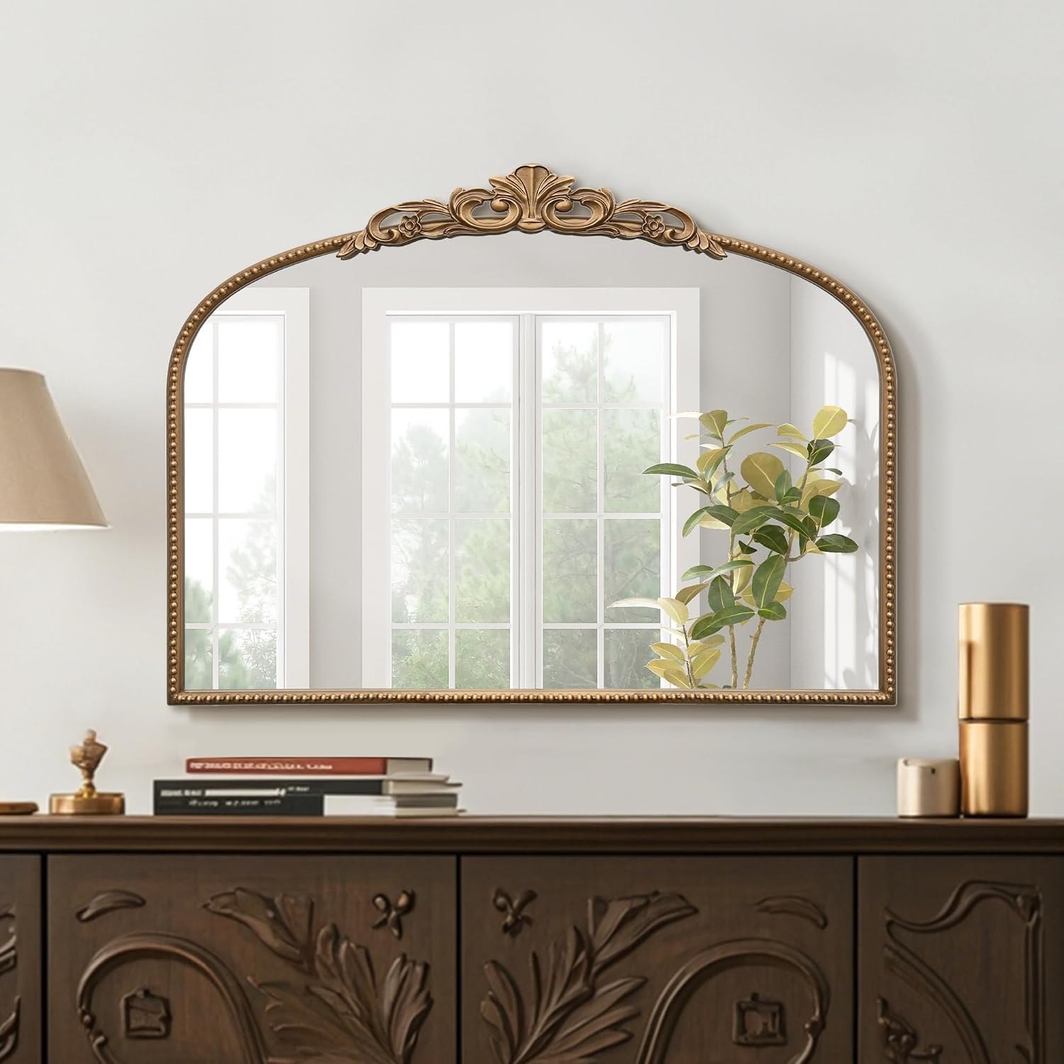 Micasso Vintage Wall Gold Mirror: 32'x24' French Baroque Antique Mirror - Traditional Ornate Decorative Arched for Wall/Bathroom/Entryway/Fireplace/Hallway - Home Decor for Living Room