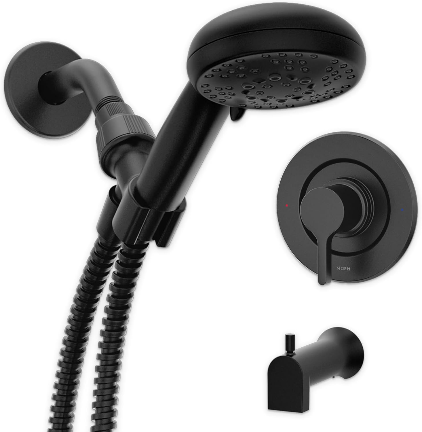 Moen 82775BL Beric Single-Handle Tub and Shower Faucet with Handshower and Metal Hose, Valve Included, IPS Tub Spout, Matte Black
