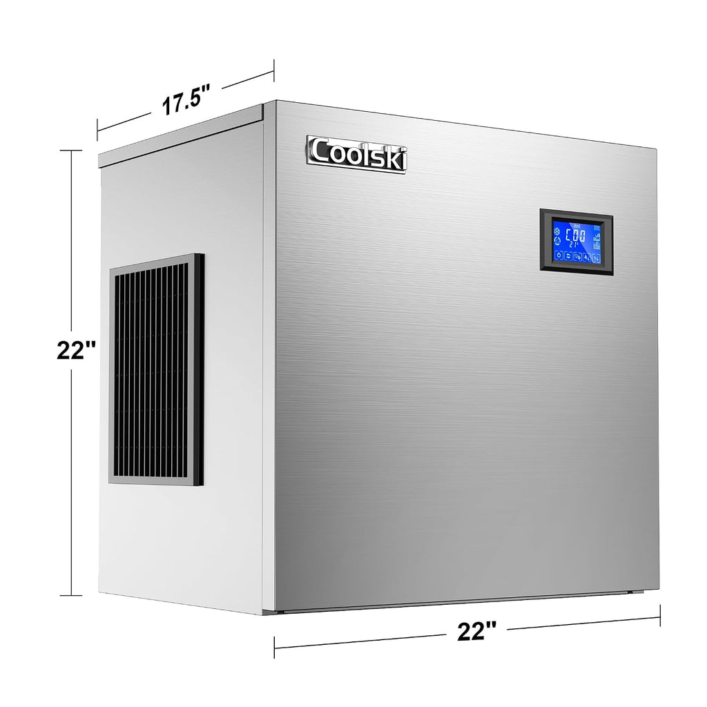 Coolski Commercial Ice Maker 350LBS/Day, Top Portion of Ice Machine, Clear Ice Cubes/Air Cooling/22 Inch Wide/Stainless Steel
