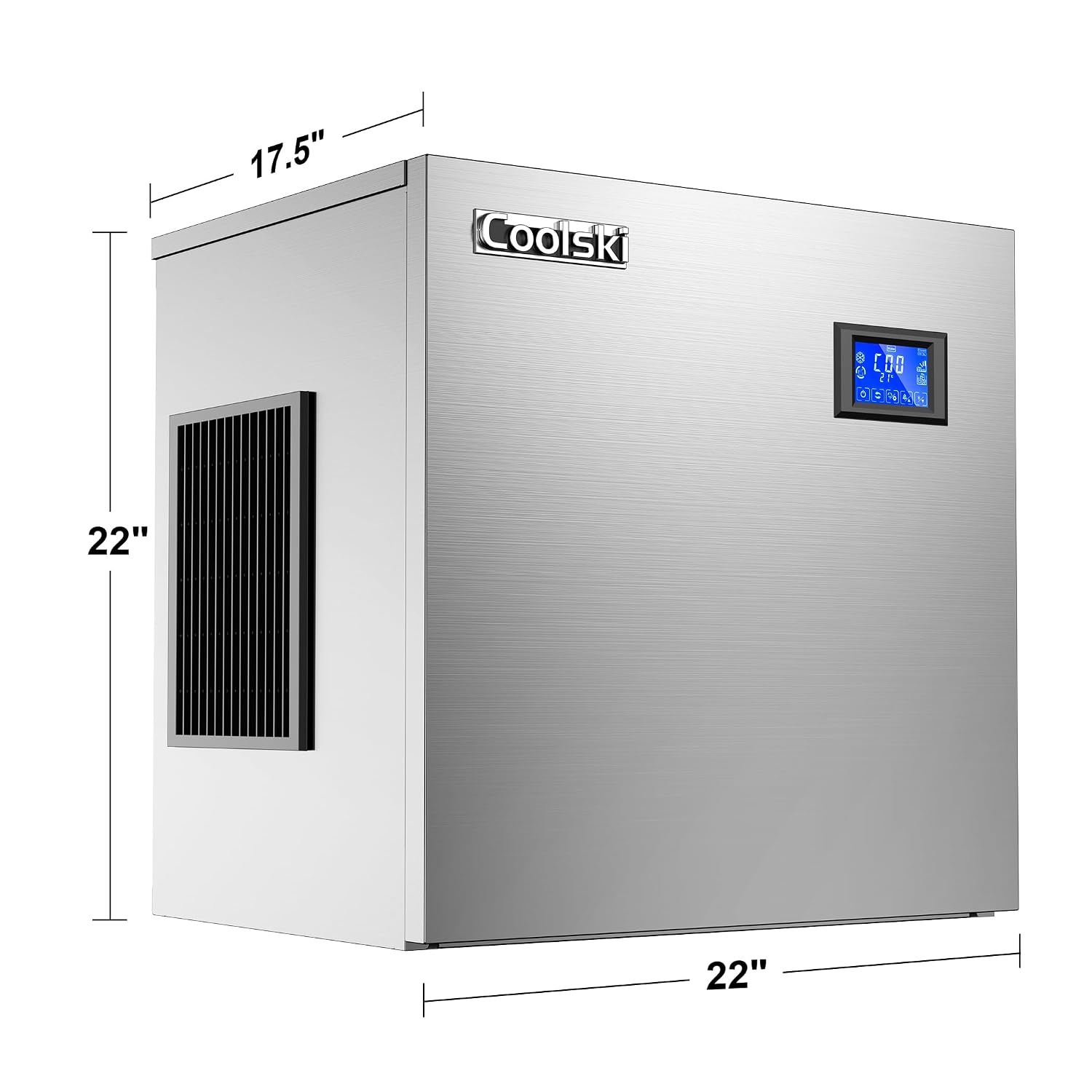 Coolski Commercial Ice Maker 350LBS/Day, Top Portion of Ice Machine, Clear Ice Cubes/Air Cooling/22 Inch Wide/Stainless Steel