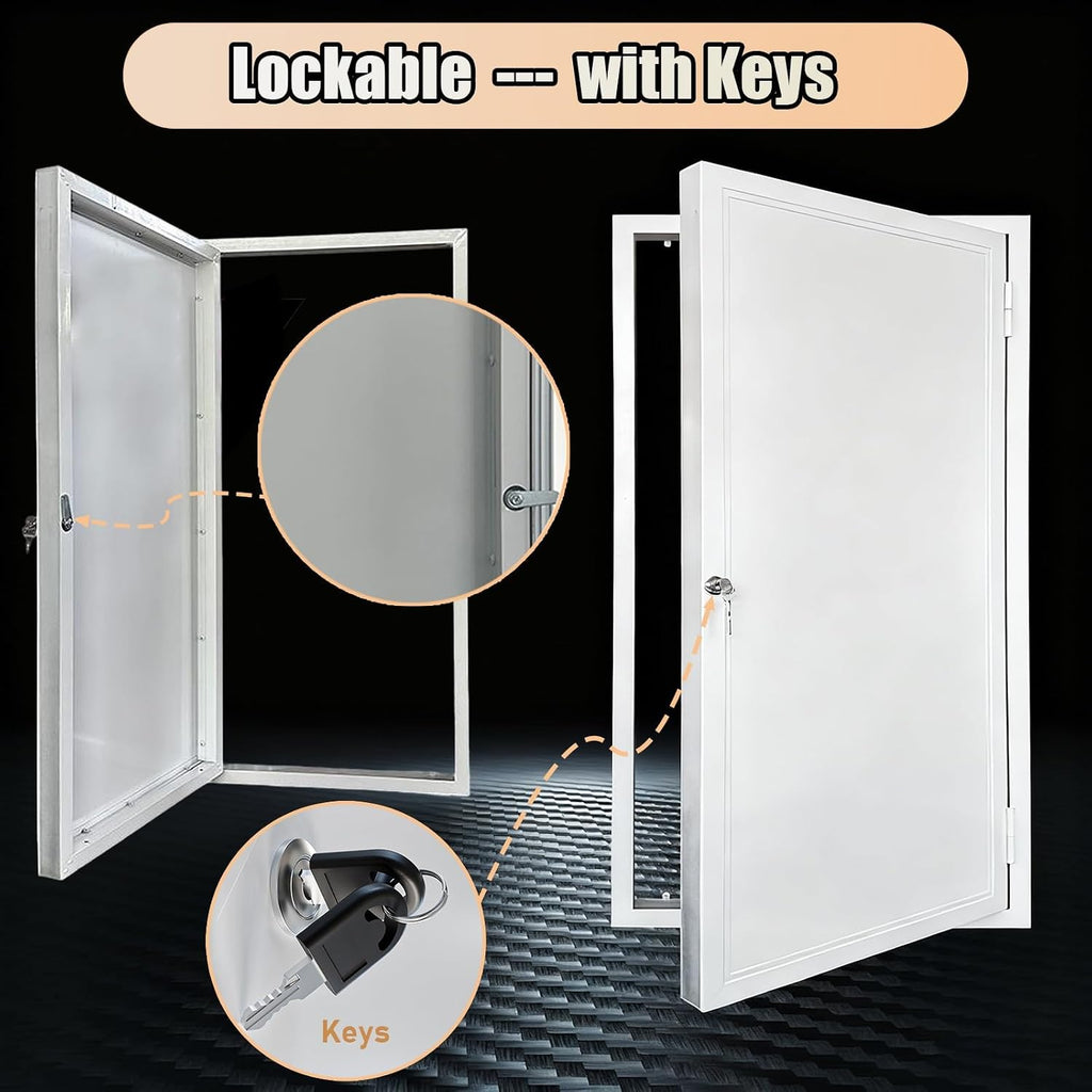 LXLZYXSF Drywall Access Panel Cover with Key, White Aluminum Access Door Lockable, Metal Plumbing Inspection Hatch, Customizable Heavy Duty Attic Door