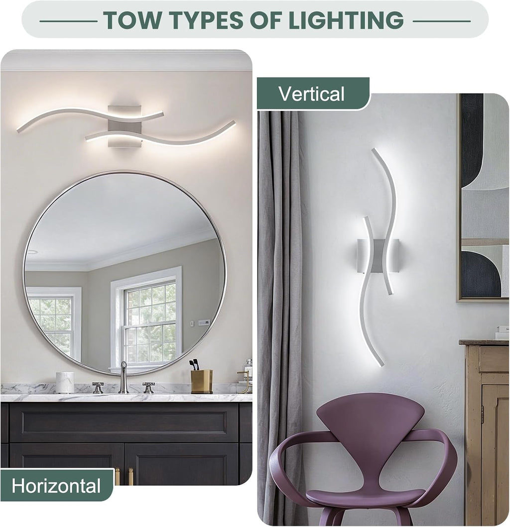 CANEOE Modern Wall Sconces Set of 2,5CCT Wall Lights(Brushed Nickel,31.5in) | Brushed Nickel Wall Sconce with Night Light Mode, ETL Listed, 1600LM, Vertical or Horizontal Mounting