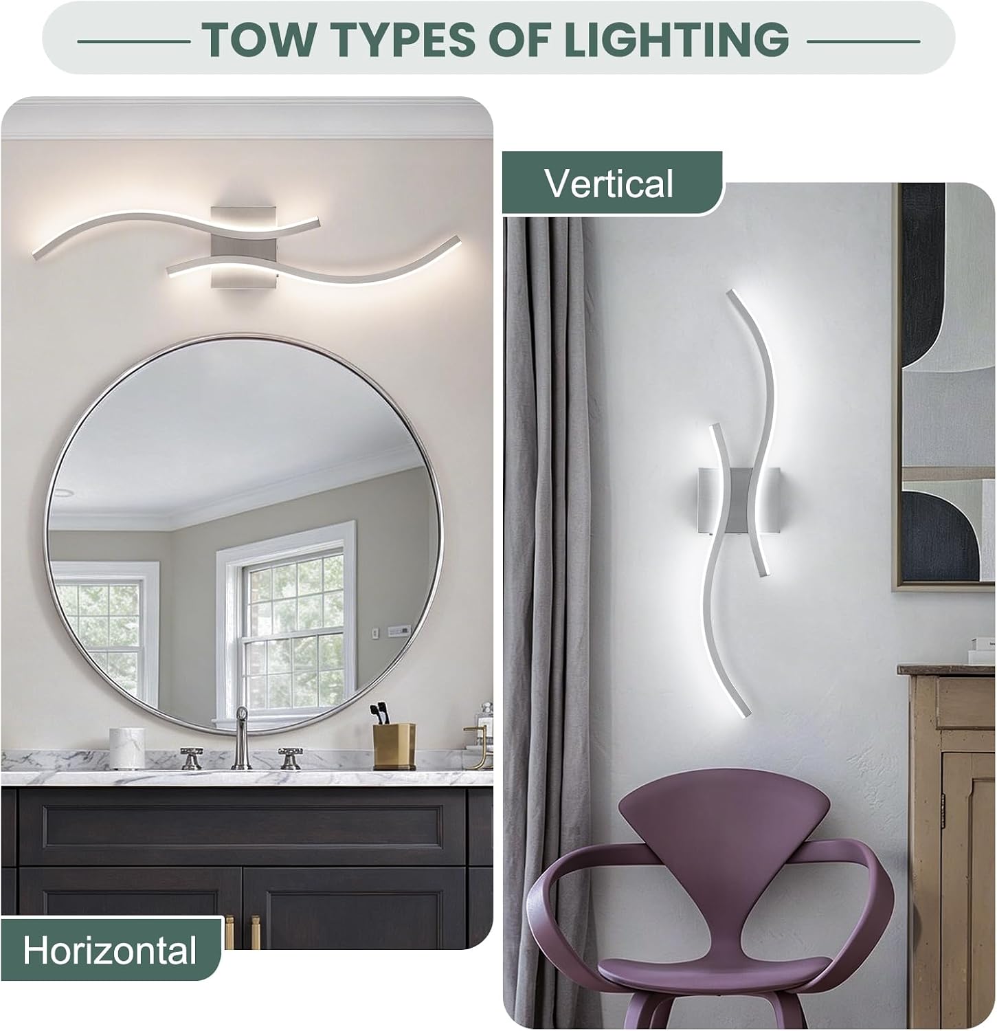 CANEOE Modern Wall Sconces Set of 2,5CCT Wall Lights(Brushed Nickel,31.5in) | Brushed Nickel Wall Sconce with Night Light Mode, ETL Listed, 1600LM, Vertical or Horizontal Mounting