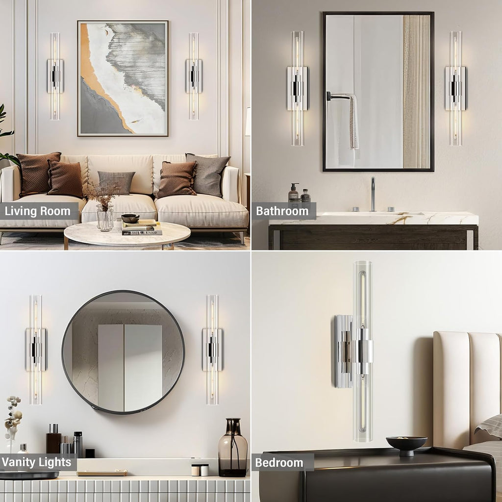 22.8' Sconces Wall Lighting,Bathroom Nickel Vanity Lights Fixtures with Clear Glass Shade Wall Lamp for Mirror, Living Room, Bedroom, Hallway, Fireplace, Staircas（Including Bulb）