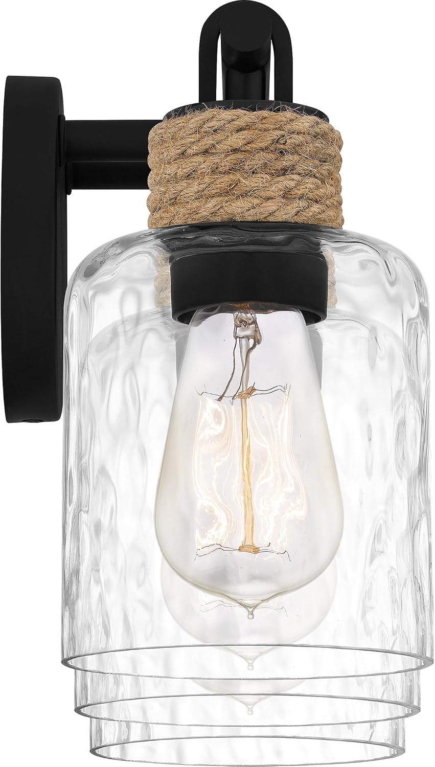 Quoizel Baltic 24' 3-Light Coastal Vanity Light, Matte Black with Clear Water Glass, ETL Damp Rated