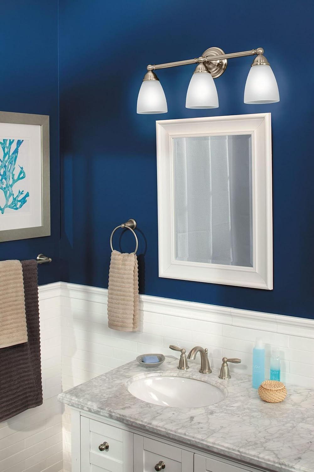 Moen YB2263CH Brantford 3-Light Dual-Mount Bath Bathroom Vanity Fixture with Frosted Glass, Chrome