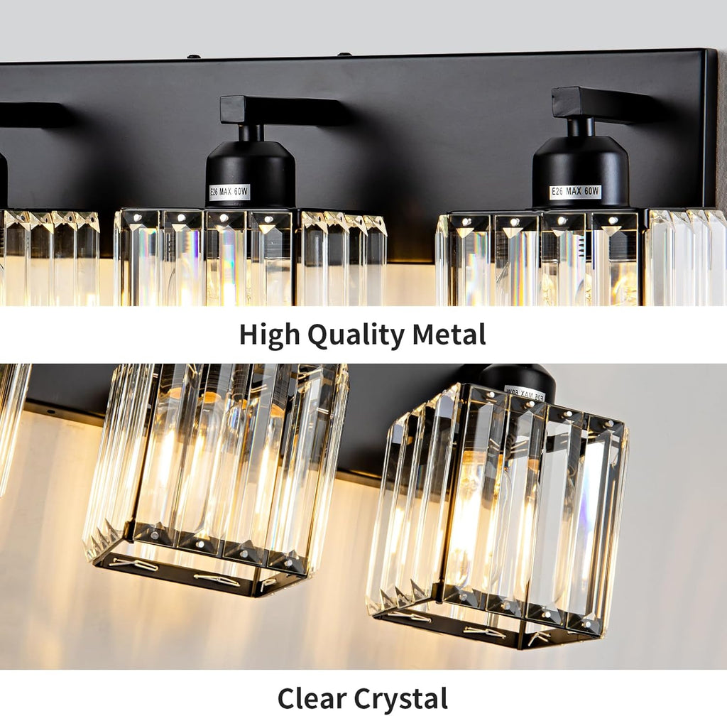 Modern Crystal Bathroom Vanity Light 4-Lights Modern Black Crystal Bathroom Wall Light Fixtures Over Mirror